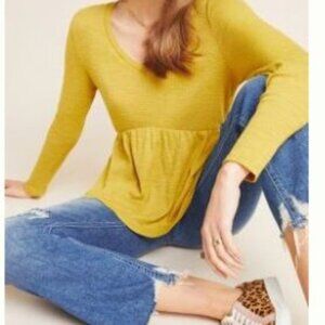 T. la Anthropologie Mustard Jill  Babydoll  Long Sleeves Top Size M. NWT